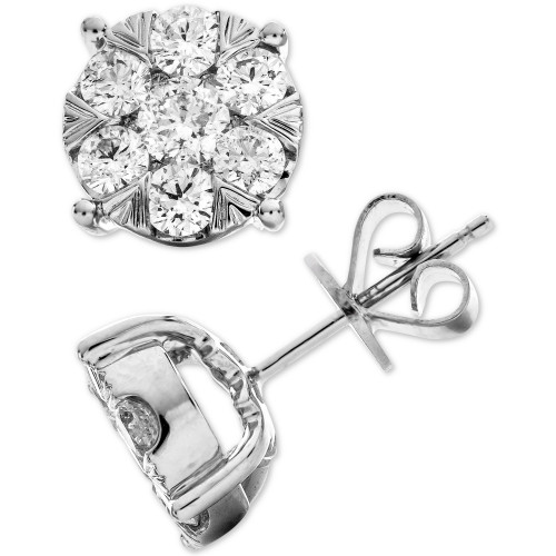 Diamond Cluster Stud Earrings (1-1/2 ct. t.w.) in 14k White Gold