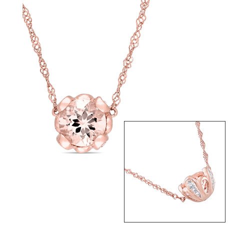 Morganite (7/8 ct. t.w.) and White Topaz (1/10 ct. t.w.) Floral 18" Necklace in 10k Rose Gold