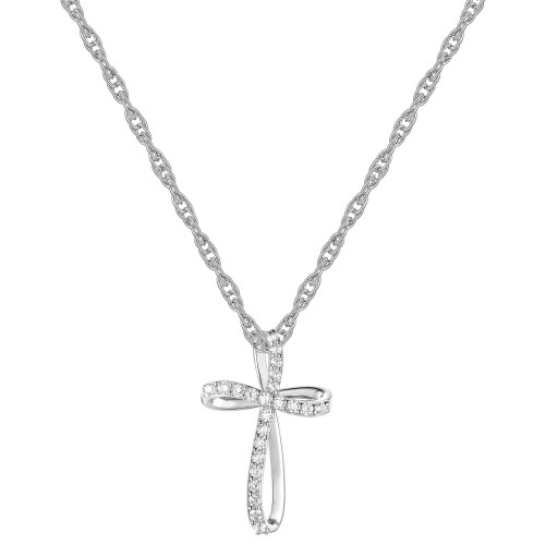 Diamond Cross 18" Pendant Necklace (1/8 ct. t.w.) in Sterling Silver