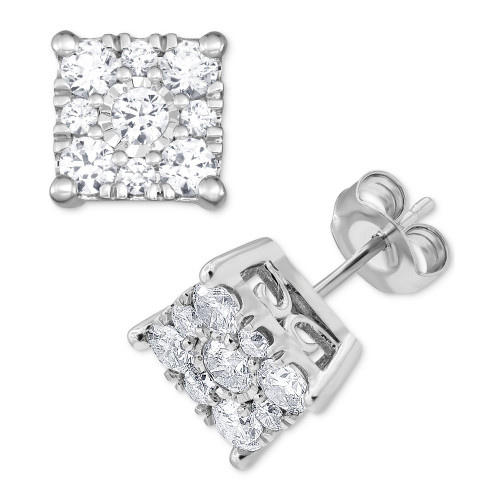 Diamond Square Cluster Stud Earrings (1 ct. t.w.) in 14k White Gold
