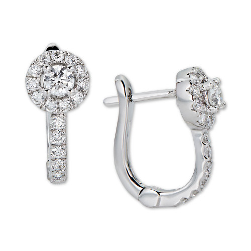 Diamond Halo Cluster Small Hoop Earrings (1/2 ct. t.w.) in 14k White Gold, .5"