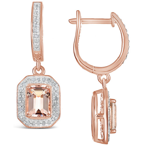 Morganite (1-3/4 ct. t.w.) and Diamond (1/3 ct. t.w.) Drop Earrings in 14K Rose Gold-Plated Sterling Silver
