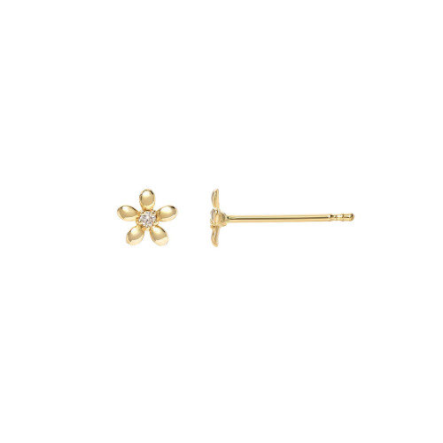 Tiny Diamond Flower 14K Yellow Gold Stud Earrings