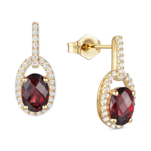 Garnet (1-1/2 ct. t.w.) & Diamond (1/5 ct. t.w.) Halo Drop Earrings in 14k Gold