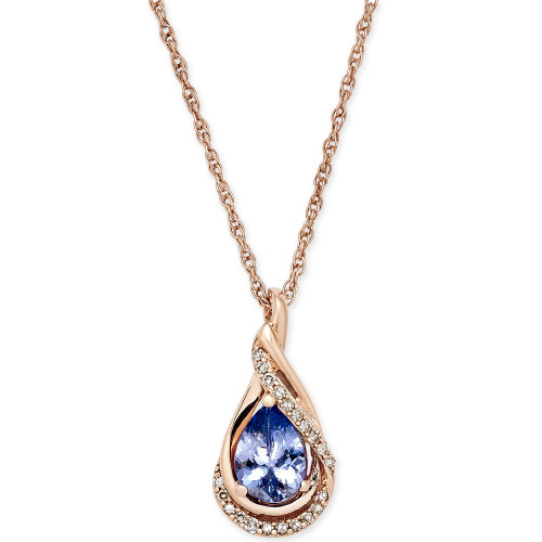 Tanzanite (5/8 ct. t.w.) and Diamond Accent Pendant Necklace in 14k Rose Gold