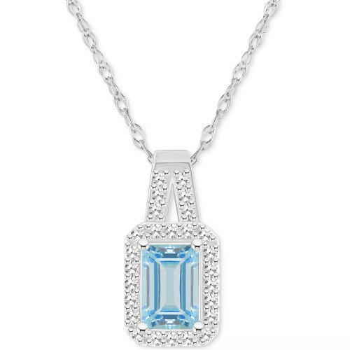 Aquamarine (1/2 ct. t.w.) & Diamond (1/8 ct. t.w.) Halo 18" Pendant Necklace in Sterling Silver (Also in Opal)