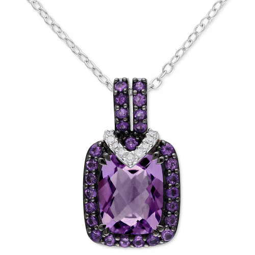 Amethyst (3 ct. t.w.) & Diamond (1/20 ct. t.w.) 18" Pendant Necklace in Sterling Silver
