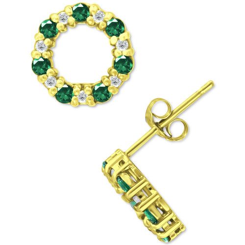 Lab-Created Green Quartz & Cubic Zirconia Circle Stud Earrings in 18k Gold-Plated Sterling Silver, Created for Macy's