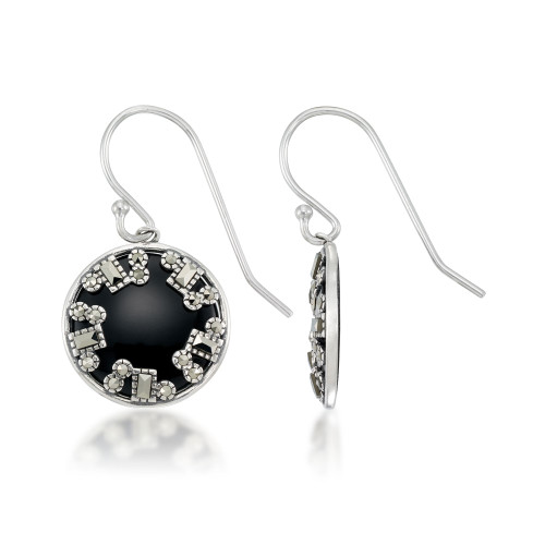 Square Onyx Disc Dangle Earrings