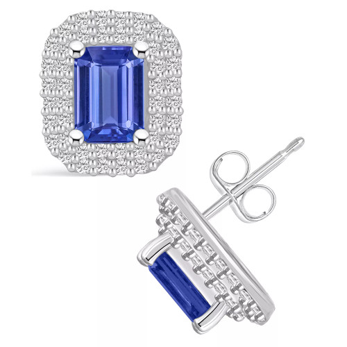 Tanzanite (2 Ct. t.w.) and Diamond (3/4 Ct. t.w.) Halo Stud Earrings