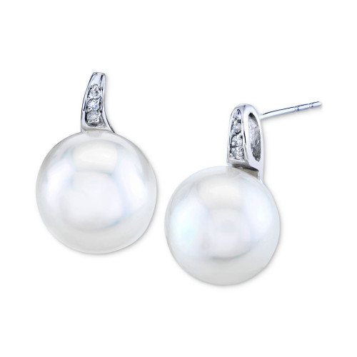 Cultured Freshwater Pearl (11mm) & Diamond Accent Earrings Stud Earrings in 10k White Gold