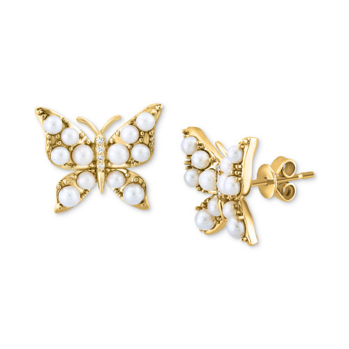 EFFY® Freshwater Pearl (2 - 2-1/2mm) & Diamond Accent Butterfly Stud Earrings in 14k Gold