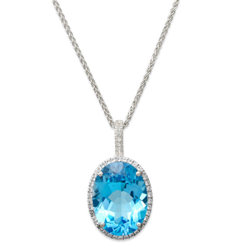 Blue Topaz (20 ct. t.w.) and White Topaz (3/8 ct. t.w.) Large Oval Pendant Necklace in Sterling Silver