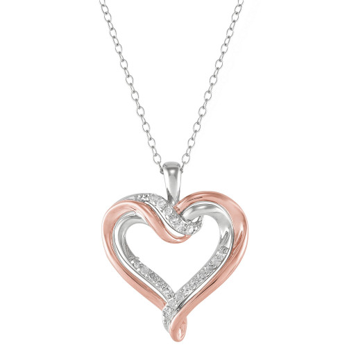 Diamond Heart 18" Pendant Necklace (1/4 ct. t.w.) in  Sterling Silver & Rose Gold Flash