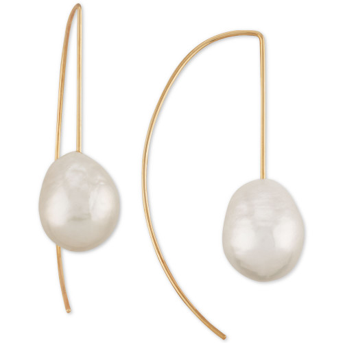 Cultured Freshwater Baroque Pearl (12mm) Wire Threader Earrings in 14k Gold