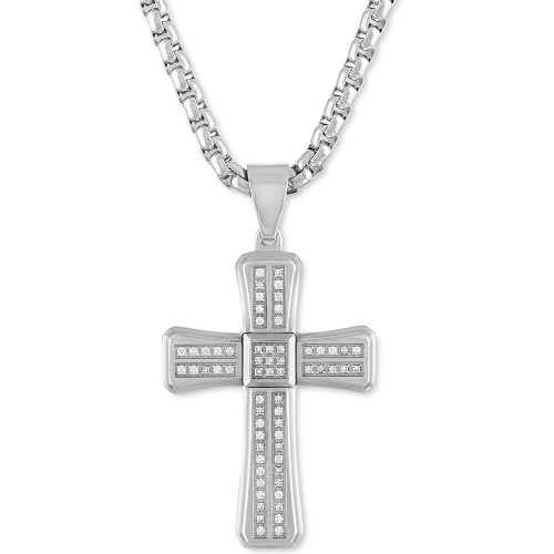 Men's Diamond Cross 22" Pendant Necklace (3/8 ct. t.w.) in Stainless Steel