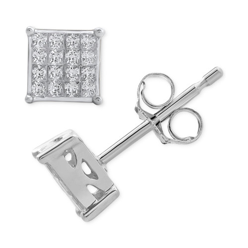 Diamond Princess Cluster Stud Earrings (3/4 ct. t.w.) in 14k White Gold