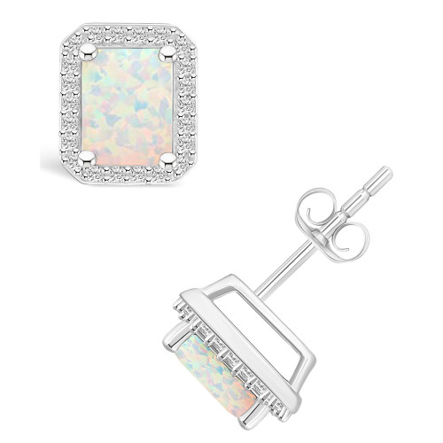 Created Opal (9/10 ct. t.w.) and Created Sapphire (1/4 ct. t.w.) Halo Studs in 10K White Gold