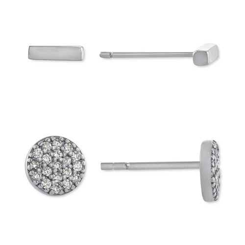 2-Pc. Cubic Zirconia Cluster & Bar Stud Earrings in Sterling Silver, Created for Macy's