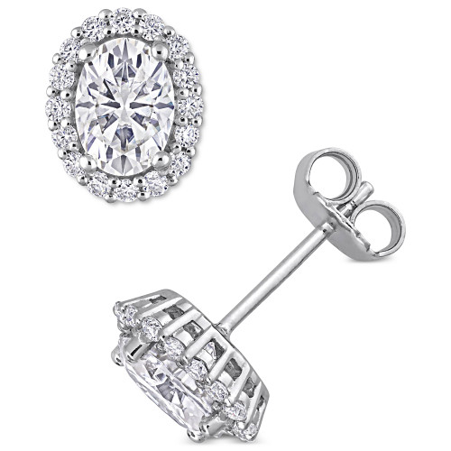 Lab-Created Moissanite Oval Halo Stud Earrings (2-1/3 ct. t.w.) in Sterling Silver