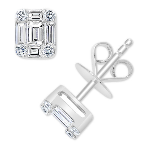 EFFY® Diamond Round & Baguette Cluster Stud Earrings (3/4 ct. t.w.) in 14k White Gold