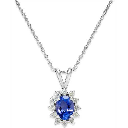 Tanzanite (3/4 ct. t.w.) and Diamond (1/5 ct. t.w.) Pendant Necklace in 14k White Gold