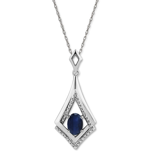 Blue Sapphire (1 ct. t.w.) & Diamond Accent 18" Pendant Necklace in Sterling Silver (Also in Emerald & Ruby)