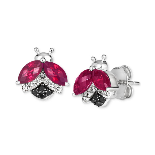 Raspberry Rhodolite® (1-1/4 ct. t.w.) & Diamond (1/6 ct. t.w.) Ladybug Stud Earrings in 14k White Gold