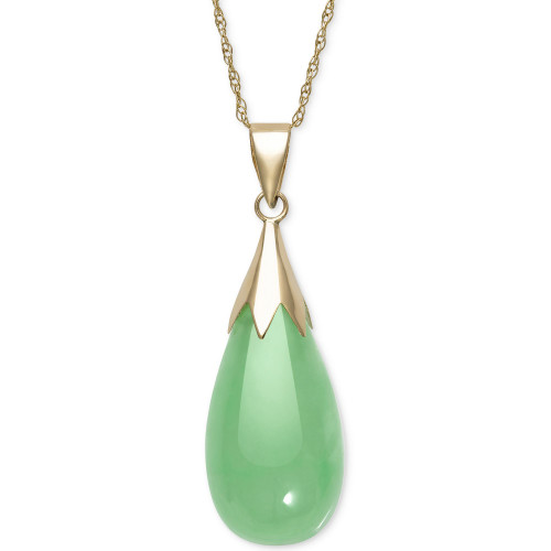 Dyed Jade  (10 x 20mm) Elongated Teardrop Pendant Necklace in 10k Gold