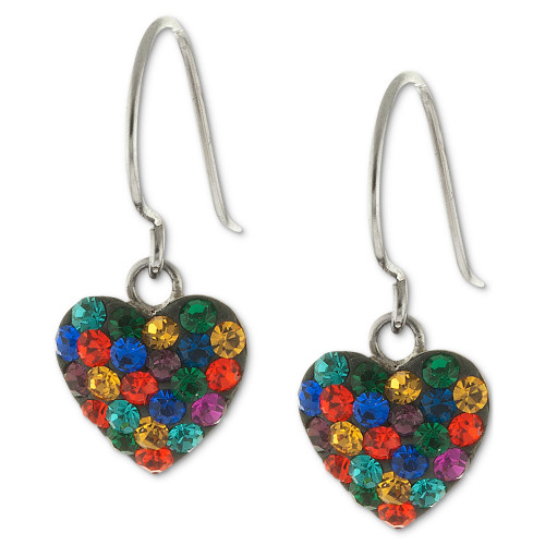 Crystal Pavé Heart Drop Earrings in Sterling Silver, Created for Macy's