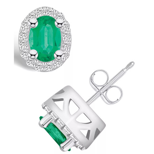 Emerald (1 Ct. t.w.) and Diamond (1/4 Ct. t.w.) Halo Stud Earrings