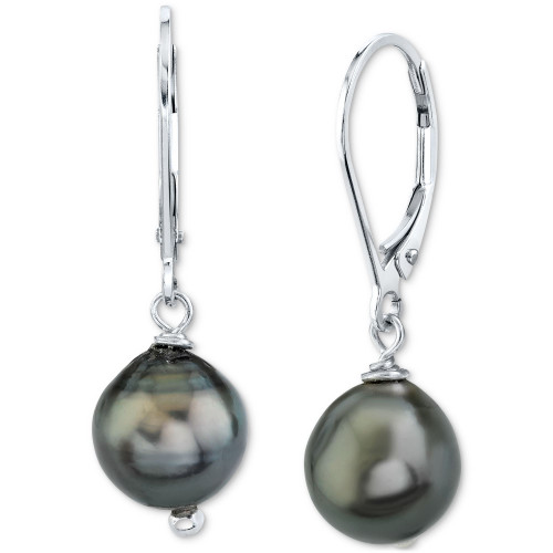 Cultured Black Tahitian Baroque Pearl (8mm) Drop Earrings in Sterling Silver