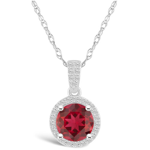 Created Ruby (1-1/2 ct. t.w.) and Created Sapphire (1/6 ct. t.w.) Halo Pendant Necklace in 10K White Gold