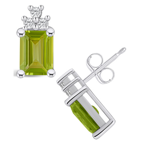 Peridot (3-3/8 ct. t.w.) and Diamond (1/5 ct. t.w.) Stud Earrings in 14K White Gold