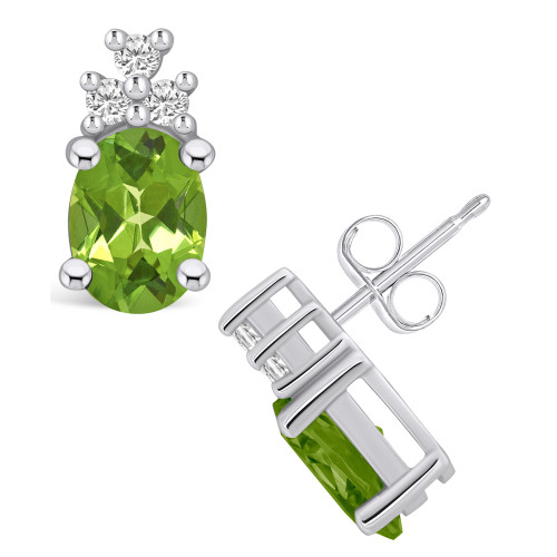 Peridot (2-3/4 ct. t.w.) and Diamond (1/5 ct. t.w.) Stud Earrings in 14K White Gold