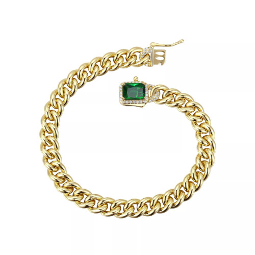 Sterling Silver 14k Yellow Gold Plated Cubic Zirconia Halo Cluster Curb Chain Bracelet