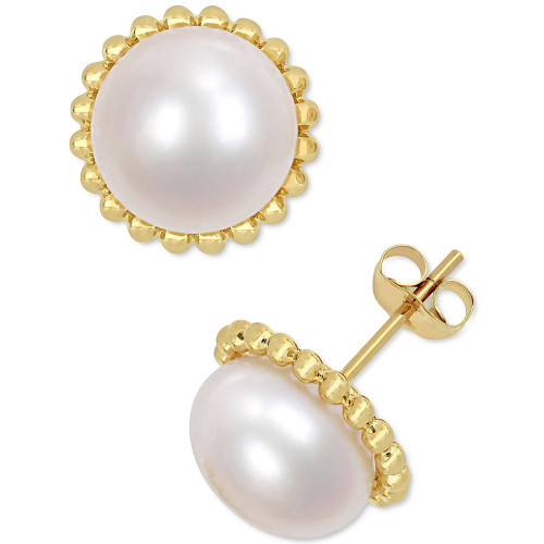 Cultured Freshwater Pearl (10-1/2mm) Stud Earrings in 10k Gold