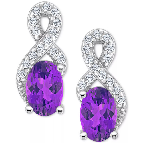 Rhodolite Garnet (1-1/8 ct. t.w.) & White Topaz (1/6 ct. t.w.) Looped Drop Earrings in Sterling Silver (Also in Peridot, Citrine, Amethyst, & Blue Topaz)