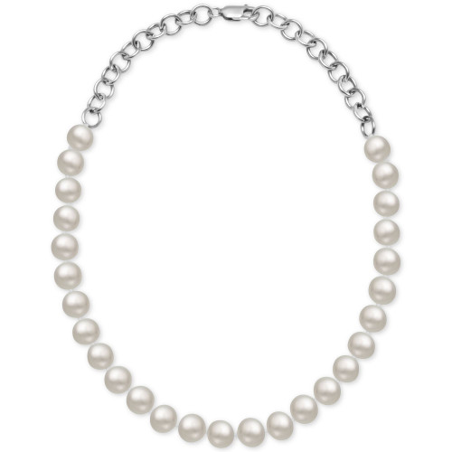 Cultured Freshwater Pearl (10mm) & Rolo Link 18" Statement Necklace in Sterling Silver
