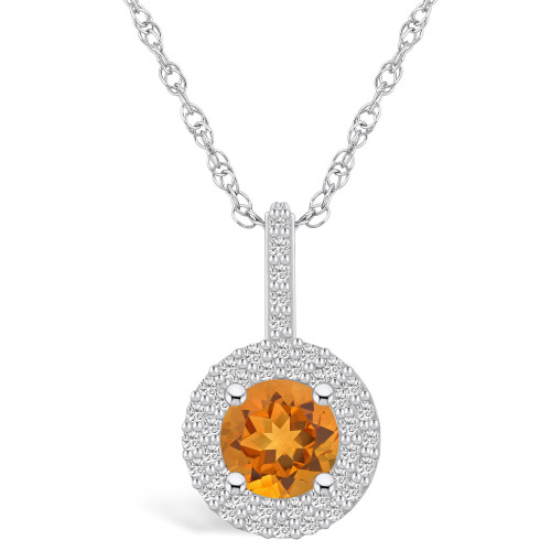 Citrine (1-1/4 Ct. T.W.) and Diamond (3/8 Ct. T.W.) Halo Pendant Necklace in 14K White Gold