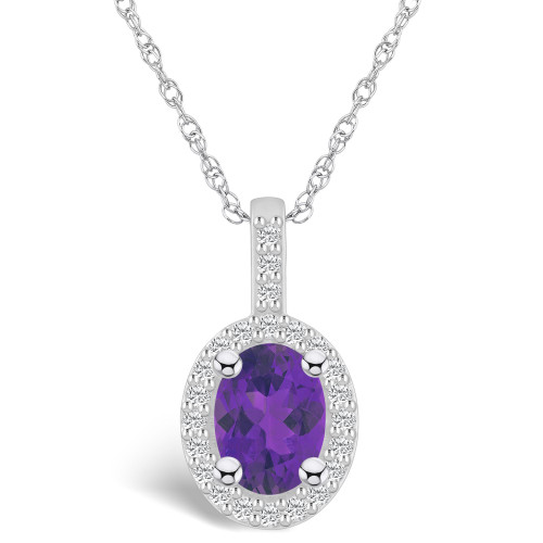 Amethyst (1-1/5 Ct. T.W.) and Diamond (1/4 Ct. T.W.) Halo Pendant Necklace in 14K White Gold