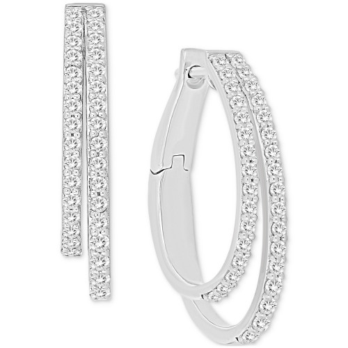 Diamond Double Medium Hoop Earrings (3/4 ct. t.w.) in 14k White Gold, 1"