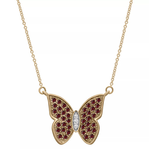Garnet (1-1/5 ct. t.w.) & White Topaz (1/10 ct. t.w.) Butterfly 17" Pendant Necklace in 14k Gold-Plated Sterling Silver (Also in Peridot)
