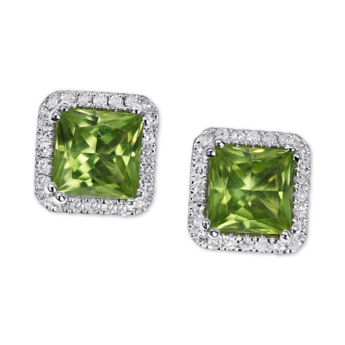 Peridot (1-3/4 ct. t.w.) & Diamond (1/5 ct. t.w.) Square Halo Stud Earrings in 14k White Gold
