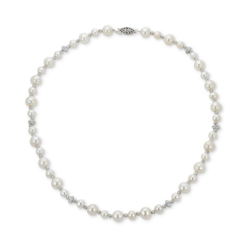 Cultured Freshwater Pearl (5-6mm & 8-9mm) & Crystal 18" Collar Necklace in Sterling Silver