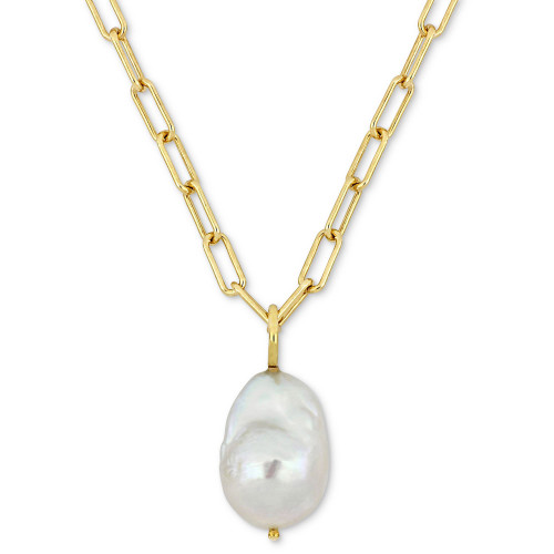 Cultured Freshwater Baroque Pearl (13-14mm) Solitaire 18" Pendant Necklace in 18k Gold-Plated Sterling Silver