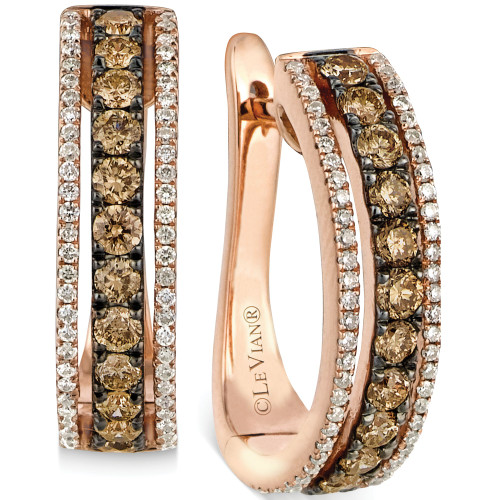 Chocolate and White Diamond Hoop Earrings in 14k Rose Gold (9/10 ct. t.w.)