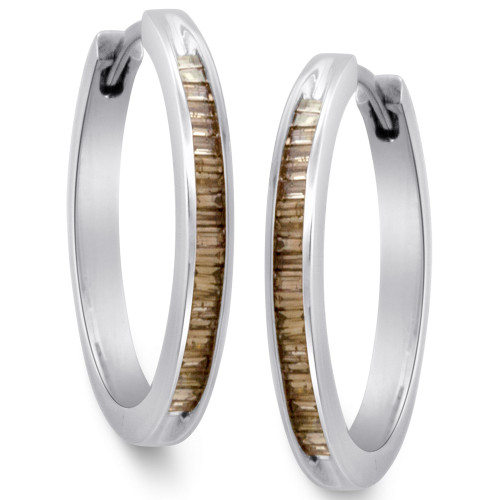 Sterling Silver Earrings, Champagne Diamond Baguette Hoop Earrings (1/4 ct. t.w.)
