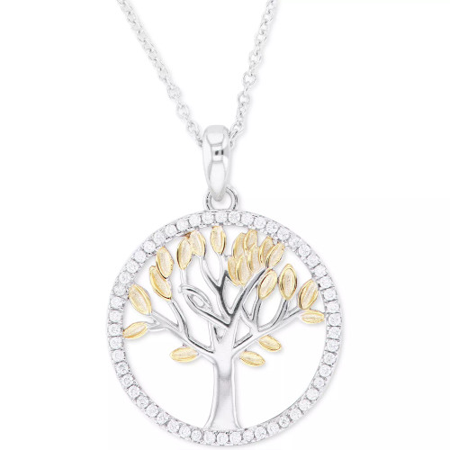 Cubic Zirconia Tree Pendant Necklace in Sterling Silver & 14k Gold-Plate, 16" + 2" extender (Also in Sterling Silver)