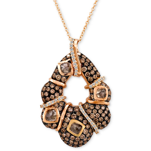 Chocolatier® Chocolate Diamond & Vanilla Diamond Abstract Curvy 18" Pendant Necklace (2-7/8 ct. t.w.) in 14k Rose Gold